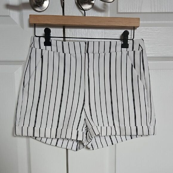 Striped Black and White Women's Shorts - Picture 1 of 16